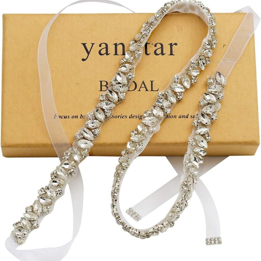 Handmade Crystal Rhinestone Wedding Bridal Belts With Ribbons For Bridal Dress